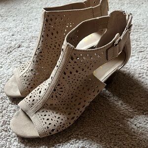 Unisa Beige Cutout Peep-Toe Heels
